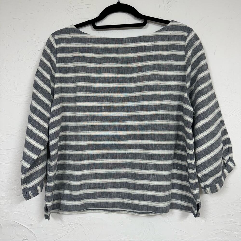 Christian Siriano Blue Linen Striped Cropped Blouse Women L Boxy Oversized Beach - Picture 9 of 9